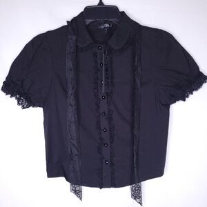 Dolls Kill House Of Widow Blouse Small Black Coveted Darling Poplin Lace NWT